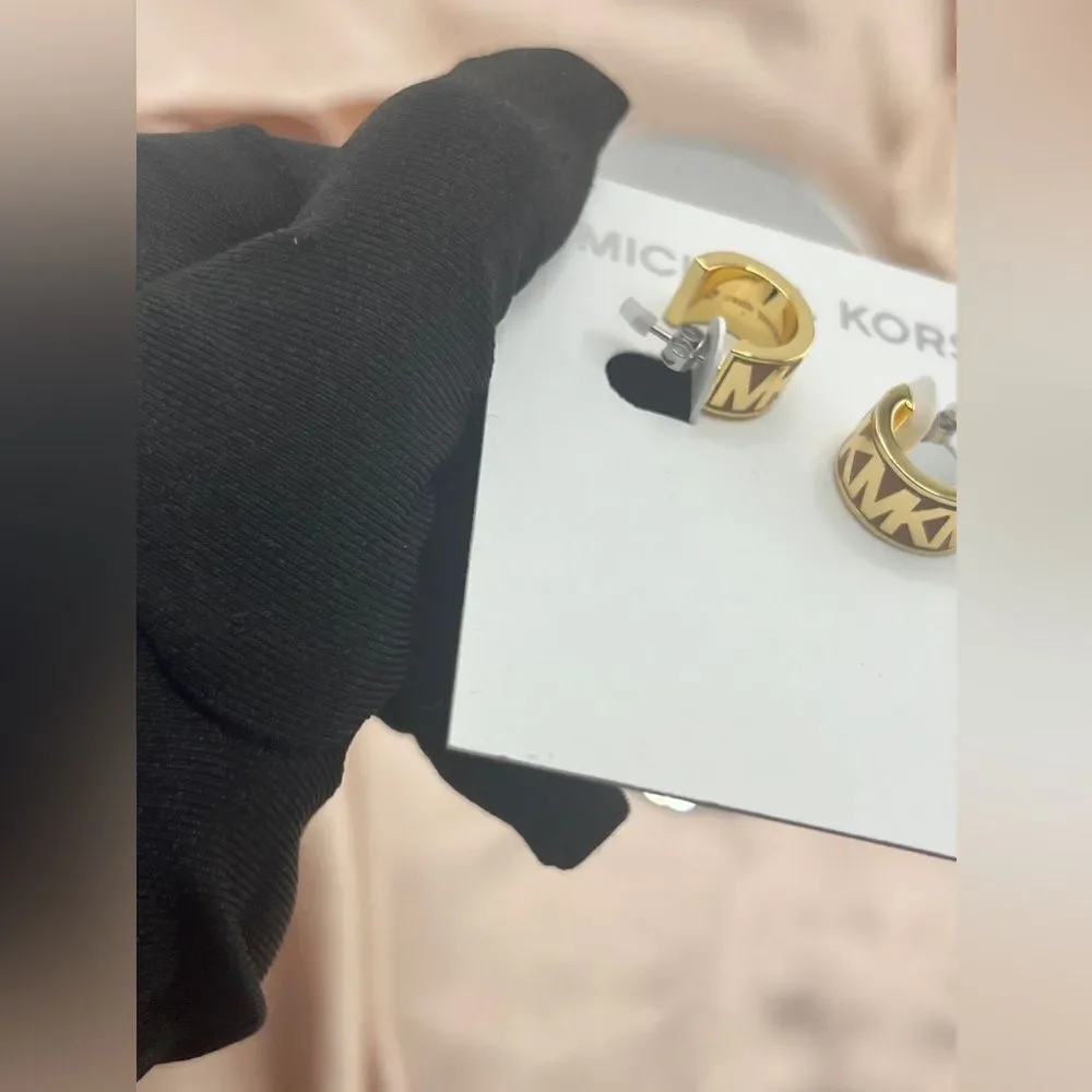 Michael Kors Gold-Tone Signature Hoop Earrings - Picture 5 of 6